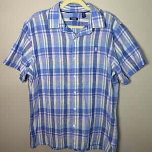 Izod Men's Large/L Short Sleeve Dress Shirt Pastel Plaid Spring Easter